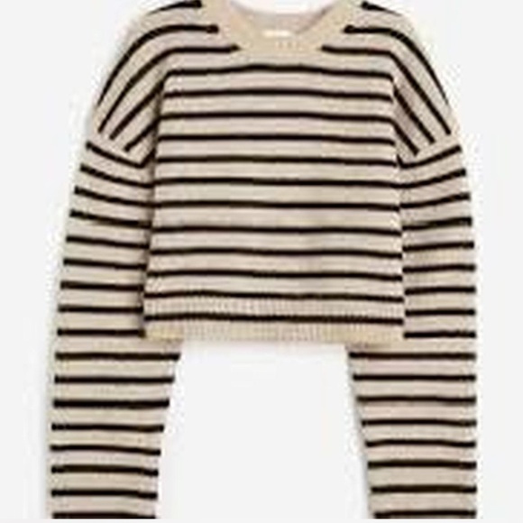 H&M Sweaters - H&M Tan & Black Striped Cropped Knit Sweater – XS